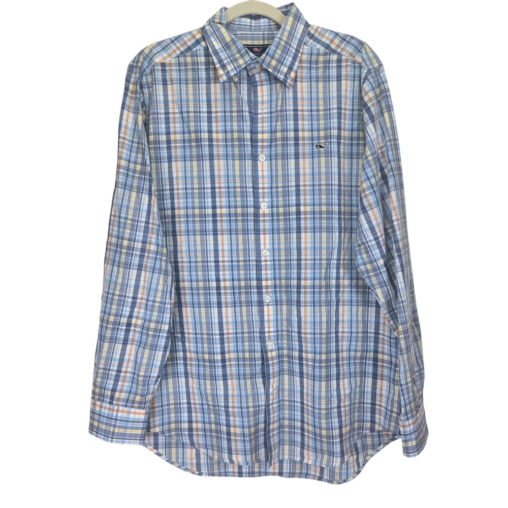 Vineyard Vines Slim Fit Whale Mens Shirt Medium Plaid Button Preppy Academia